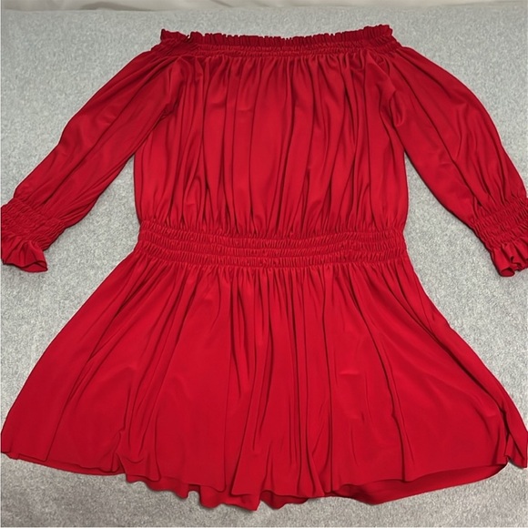 Norma Kamali Red Off Shoulder Dress Medium Mini Hoco Christmas Cocktail Holiday - Picture 7 of 12